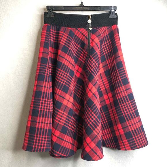 Only True Streetwear Retro Circle Midi Skirt Womens Size‎ 26 Red/Navy Plaid - Picture 2 of 7